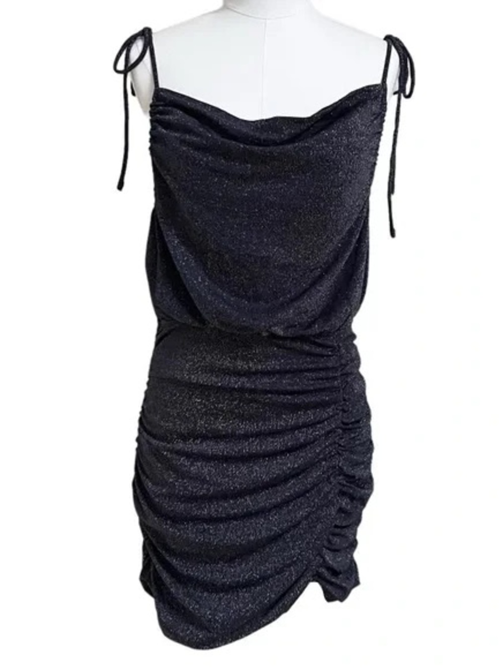 Free People Navy Sparkle Cowl Ruched Mini Dress